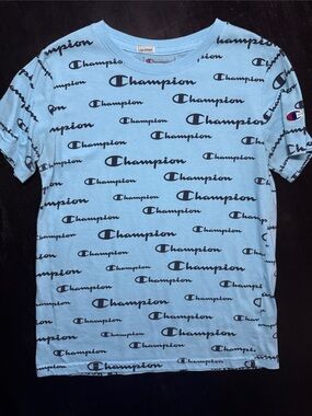 Champion Light Blue Allover Logo Short Sleeve Tee